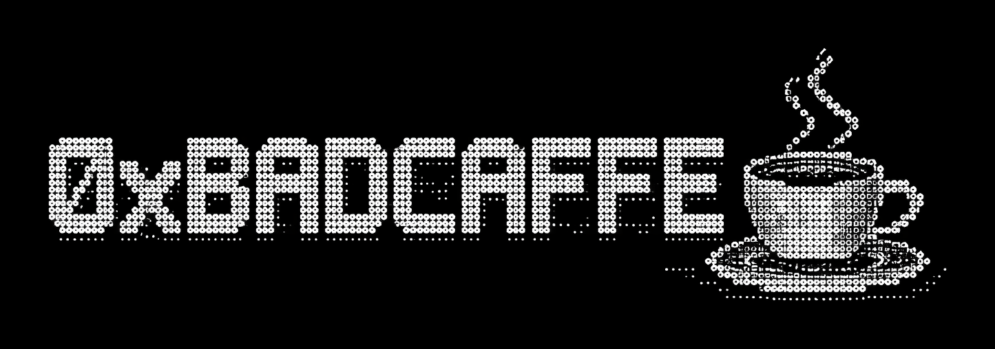 0xbadcaffe ASCII banner with coffee cup